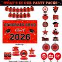 Graduation Decorations 2026 Red Themed Set, Congrats Grad Banner Class of 2026 Backdrop Balloons and Streamers Kit High School and College Graduation Party Supplies