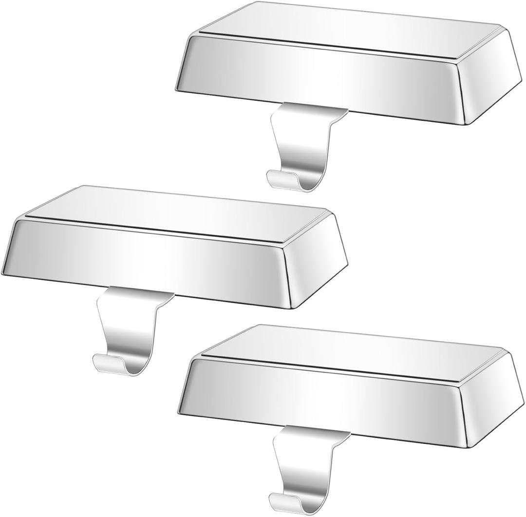 Hxezoc 3 Pack Silver Christmas Stocking Holders, Metal Mantel Stocking Hangers, Weighted Metal Hanging Hooks for Christmas Fireplace Mantel Decorations Xmas Holiday Supplies