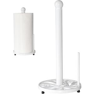 Vintage Paper Towel Holder Countertop - Cast Iron Standing Roll Paper Towel Dispenser with Elegant and Heavy Daffodil Pattern Base for Kitchen Dcor, White