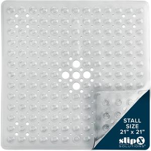 SlipX Solutions Essential Square Shower Stall Mat, 21"x21", Grippy Textured Surface, 25% Stronger Suction Cups, Non-Slip Shower Floor Mat for Bathers of All Ages, Fits Standard Showers & Tubs, Clear