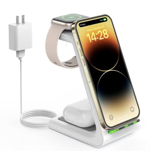 Wireless Charging Station for Apple - 3 in 1 Wireless Charger Stand Dock Watch and Phone Charger Station for Apple Watch 11/8/7/SE/6/5/4/3/2, iPhone 17 Air 16-12 Pro Max SE XS X, Samsung, AirPods Missing Charger