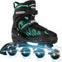 Inline Skates for Girls and Boys Ages 5-8 8-12 Light up Wheels, Adjustable Size Roller Skates Blades Kids Adult Women Outdoor (Cyan)