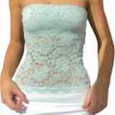 Women Strapless Tube Top Y2k Floral Lace See Through Cami Sleeveless Backless Mesh Vest Tank Bandeau Crop Top (S)