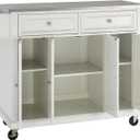 Crosley Furniture Full Size Stainless Steel Rolling Kitchen Island Storage Cart, Microwave Stand, Spice Rack, White, unspecified