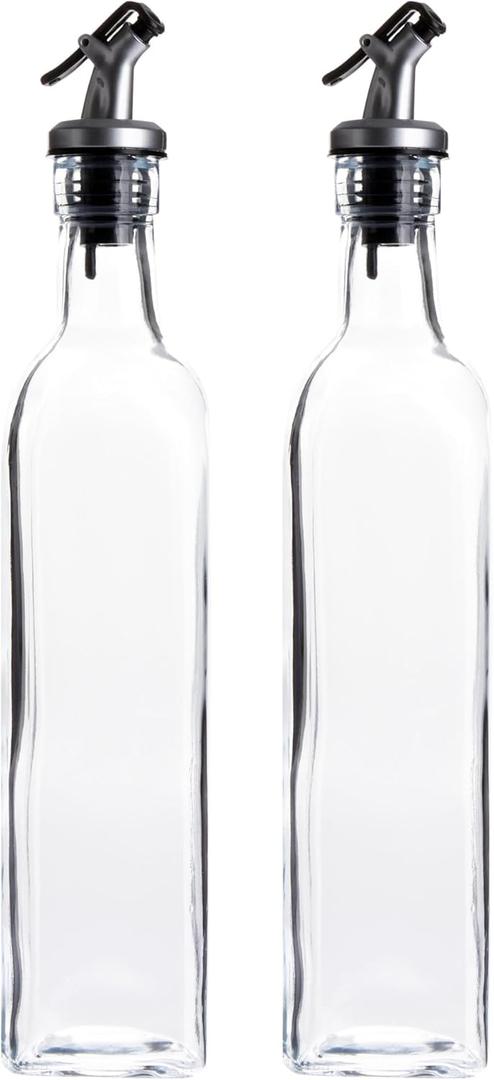 Juvale Olive Oil Dispenser Bottle - 17 Fl Oz (500 ml), Clear Glass, 2-Pack - Oil & Vinegar Set for Kitchen - Airtight Pour Spouts & Lever-Release Lids - Salad Dressing Container & Vinegar Dispenser