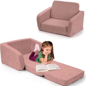 ZICOTO Comfy Kids Chair for Toddler - Stylish 2 in 1 Lounger Made of Memory Foam Easily Unfolds Into a Soft Baby Couch to Nap On - Modern Fold Out Sofa for The Little Ones (Pink)