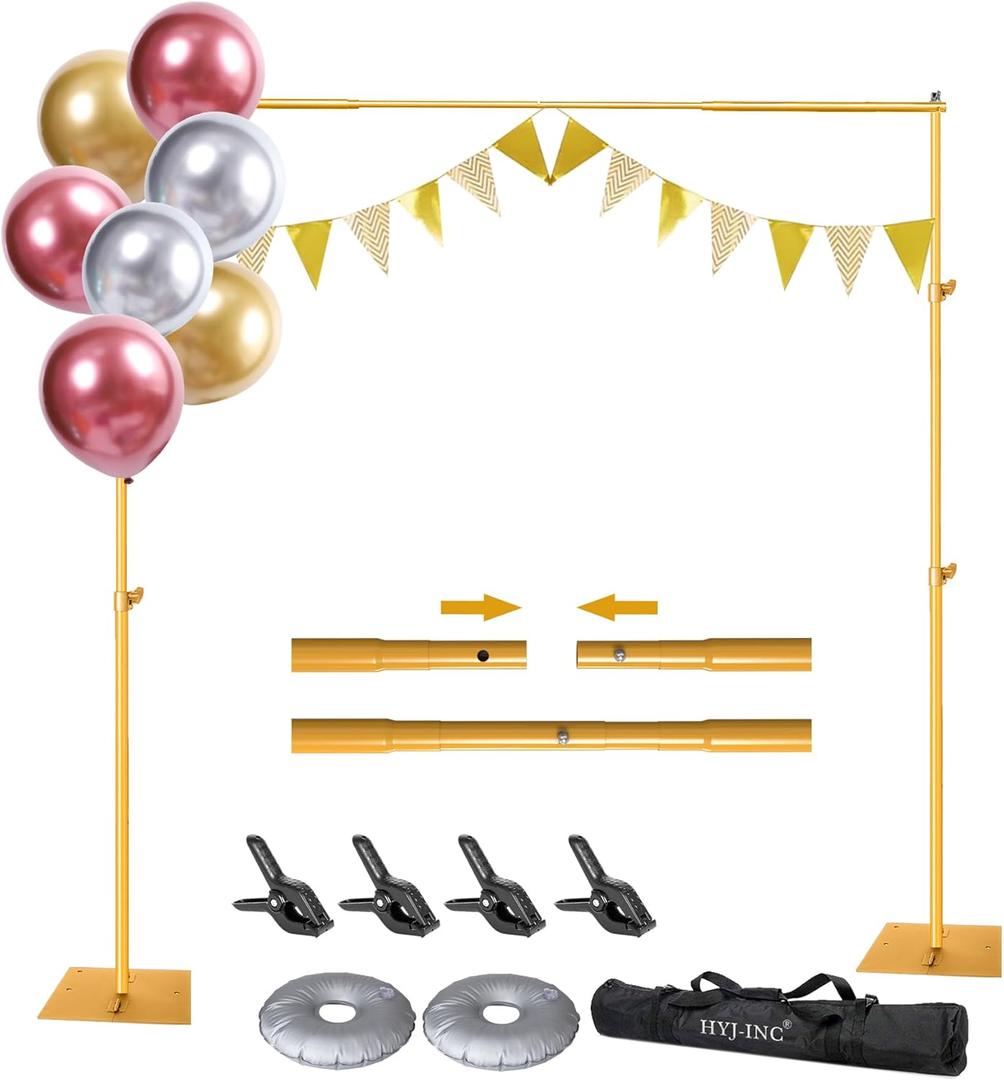 Pipe and Drape Photography Backdrop Stand Kit - Gold Adjustable Photo Background Stand 10ft x 6.5ft with Metal Base for Parties Weddings Birthday Party Events Photo Booth
