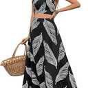 Women's 2 Piece Outfits Tropical Print Beach Outfits Tie Cami Crop Top Only, M