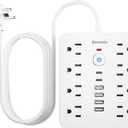 Surge Protector Power Strip - 8 Outlets(1250W/10A) 4 USB A2 USB C, 6FT Flat Plug Extension Cord, Wall Mount Multi Plug Outlet Extender, ETL Listed for Home, Dorm Room (White)