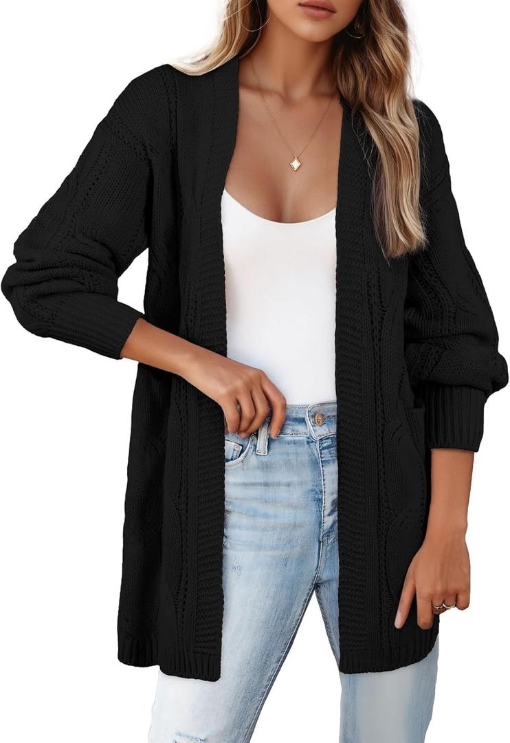 SHEWIN Cardigan Sweaters for Women Oversized Business Chunky Open Front Cable Knit Fall Outfits Trendy Clothing Soft Solid Color Boyfriend Winter Coat Black, Medium