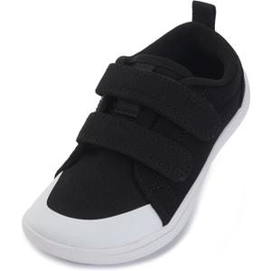 WHITIN Toddler/Boys/Girls Barefoot Shoes | Kids Wide Width Minimalist Sneakers | Classic Canvas | Supports Natural Foot Growth (W8k8 | Black White)