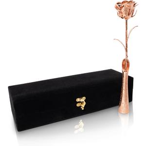 24K Rose Gold Dipped Long Stem Real Rose, Natural Handpicked Genuine Flower Preserved as an Everlasting Keepsake for Wife, Mother or Best Friend, Birthday or Anniversary Rose Gold