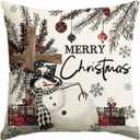 AVOIN colorlife Merry Christmas Snowman Snowflake Gift Boxes Throw Pillow Cover, 18 x 18 Inch Winter Holiday Cushion Case Decoration for Sofa Couch