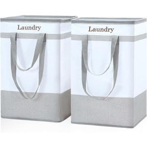 FairyHaus Laundry Basket 78L, 2Pack Laundry Hamper with Easy Carry Handles, Collapsible Laundry Baskets Hampers for Bathroom Clothes Storage Grey (Gray)