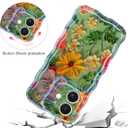 Jusy Compatible with iPhone 12, Colorful Retro Oil Painting Printed Flower Laser Glossy Pattern Cute Curly Wave Phone Case Soft TPU Cover for Girly Women - Green Yellow