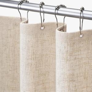 Awellife 90 Inch Extra Long Linen Shower Curtain Beige Boho Farmhouse Shower Curtains for Bathroom Fabric Cream Cloth Liner, Extra Long 72" W x 90" L