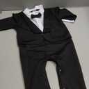 Baby Boy's Cotton Gentleman Romper Suits Party Tuxedo One Piece Outfit Lapel Tie Fake Two Piece Jumpsuit (6-12 Months, Black)