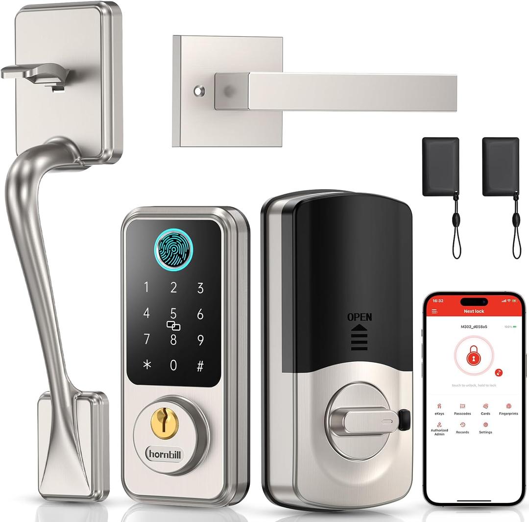 Hornbill Keyless Entry Smart Lock Set, Electronic Deadbolt with Handle, Keypad Door Lock for Home & Front Door, Matte Silver