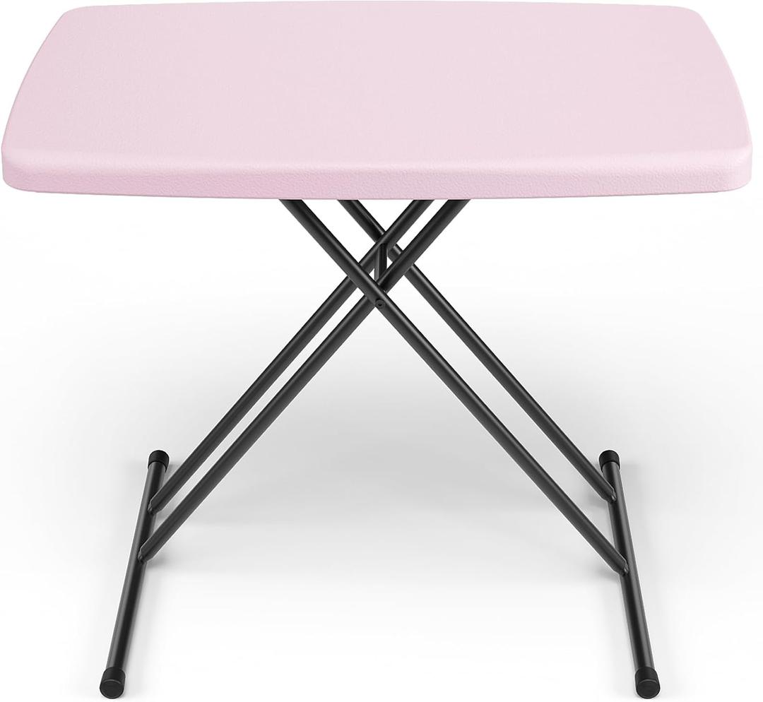 30 Inch Folding Table, Adjustable Height TV Tray for Small Spaces, Heavy Duty Foldable Utility Table for Laptop, Dining, Camping, No Assembly, 200 lbs Capacity, Pink Granite