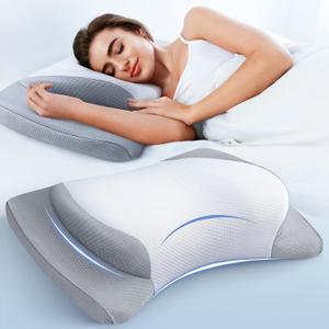 Elevate Sleeping Cervical Neck Pillow for Pain Relief, Healthy Spine Restore Memory Foam Pillows Fit Shoulder Perfectly, Adjustable & Ergonomic Side Sleeper Pillow for Side Back Stomach Sleeper (Queen, Light Grey)