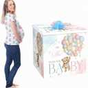 AmazingSpark 28in Jumbo Gender Reveal Gift Box Kit with Oversized Box Giant Pull Bows for Gender Reveal Baby Shower Birthday Party Decor(He or She Bear), 1 Count