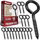 16pcs Screw Eyes, 2.56 Inch Black Eye Hooks Screw Self Tapping Eye, Heavy Duty Eye Bolt for Wood Securing Cables Wire, Hammock Stand, Indoor & Outdoor Use