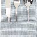 Narrow Striped Cotton Linen Blended Dinner Cloth Napkins - Set of 12 (40 x 30 cm) - for Events & Home Use (Blue)