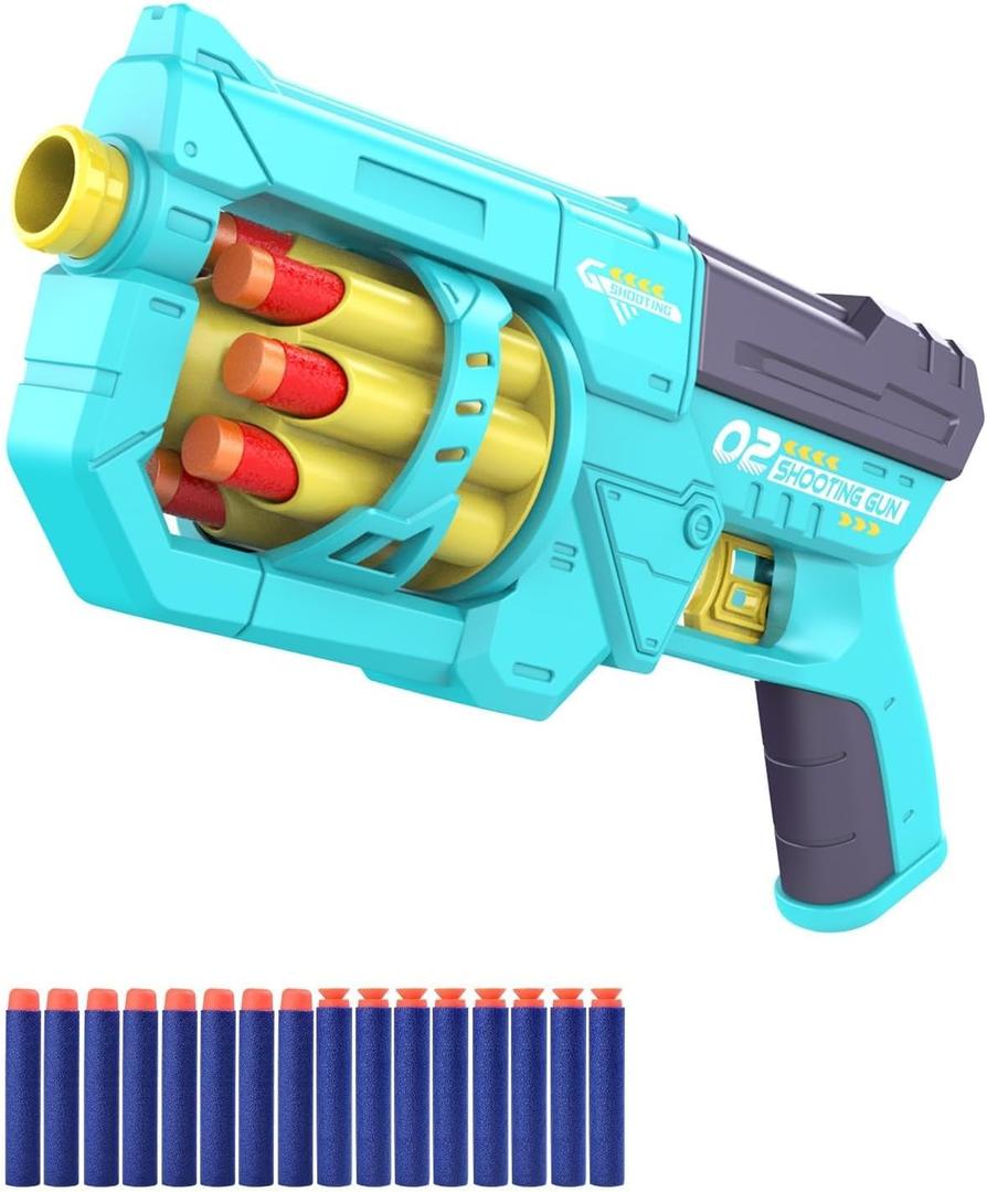 RD-8 Blue Toy Blaster Set, Foam Darts Fit for Nerf Guns for Kids Ages 8-12, Long Range Rotating Barrel, Fun Indoor & Outdoor Shooting Game, Nice Valentines Day Gift for Boys Ages 5 6 7 8 9 10 12