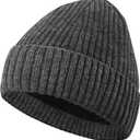 MIG4U Beanie Hat Wool Knitted Fleece Lined, Warm Soft Coral Thick Cuffed Beanie Cap, Classic Double-Layers Winter Hat (Gray)