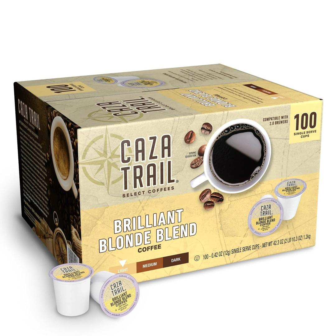 Caza Trail Coffee Pods, Blonde Roast, Single Serve (Packing May Vary) , 100 Count (Pack of 1), Best By APR0386S