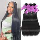 12A Straight Human Hair Bundles Brazilian Human Hair Bundles 12 14 16 Inch 100% Unprocessed Virgin Bundles Human Hair 3 Bundles Human Hair Double Weft Remy Hair Bundles Natural Black Deals