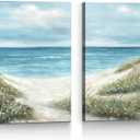 Artitude Beach Wall Art Canvas Decor: Coastal Ocean Picture Painting Modern Sea Scene Seascape Prints Set of 2 Seaside Seashore Artwork for Bathroom Bedroom Living Room Home, 24"x18" 2pcs