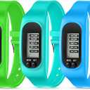 Silicone Fitness Tracker Watch 3 Pcs Walking Running Pedometer Calorie Burning and Step Counting Bracelet Steps Pedometer Watch for Walking Men Women Kids (Mint Green, Green, Sky Blue)