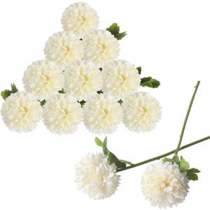 CCINEE 12Pcs Artificial Flowers Chrysanthemum Ball, Silk Floral Arrangement Fake Flowers Bouquet Long Stem Hydrangea for Home Office Coffee House Parties and Wedding Decor (White)