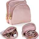 Small Travel Jewelry Case Set 2-in-1 Detachable Velvet Pouches, Portable Jewelry Organizer Bag for Rings Earrings Bracelets, Gift Box for Women (Blush Pink)