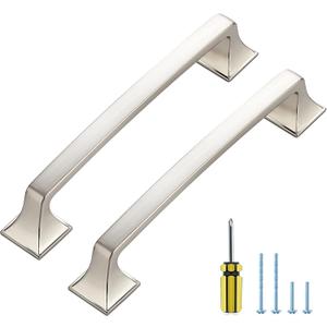 25 Pack Kitchen Cabinet Handles 5 Inch Hole Center Brushed Nickel Cabinet Pulls Solid Suqare Foot Drawer Pulls for Kitchen Cabinet Door Handles Silver Arch Dresser Handles for Cabinets and Drawers