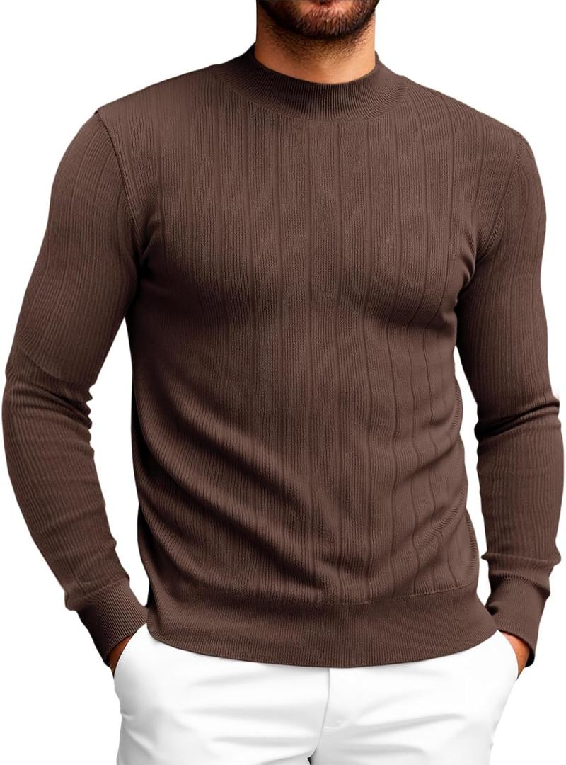 Runcati Mens Mock Turtleneck Sweater Slim Fit Casual Ribbed Knitted Pullover Fall Winter Basic Warm Sweaters