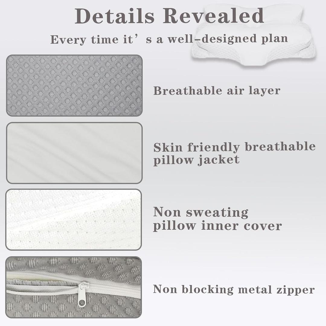 Cervical Neck Pillow, Premium Ergonomic Pillown,Memory Foam Pillow for Neck & Shoulder Side Sleeping (Gray)