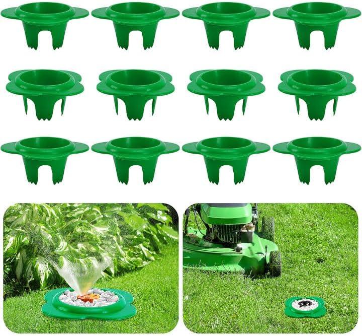 Adnee 12 Pcs Lawn Sprinkler Head Protector, 6 Inch Flower Shaped Sprinkler Donut with 3.8 Inch Inner Diameter, Green Outdoor Lawn Sprinkler Spray Guard to Reduce Damage from Cars and Mowers