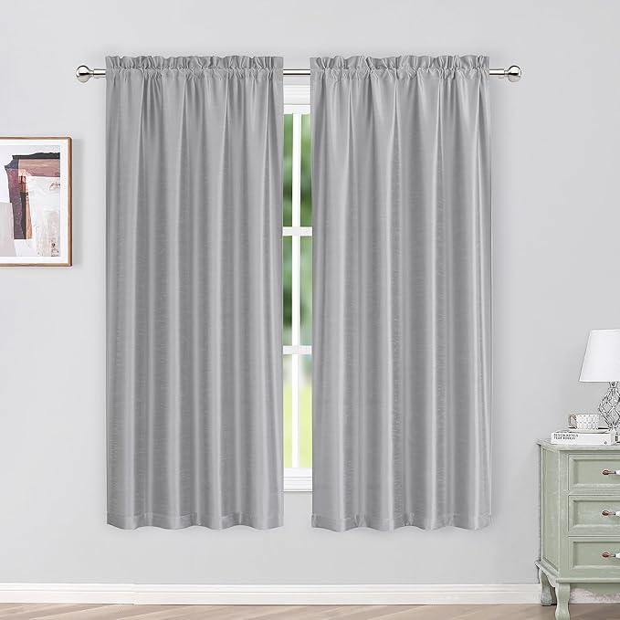Curtains 63 Inch Length 2 Panels Set for Bedroom, Light Filtering Shiny Soft Fabric Rod Pocket Window Drapes for Living Room, 40Wx63L Inches, 2 Panels