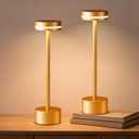 2 Pack Gold Modern Cordless Table Lamp Rechargeable, Aluminum Touch Lamp & 4000mAh Battery Operated, 3000K LED Table Lamps for Home Decor, Dining, Reading, Desk, Bedroom, Gift