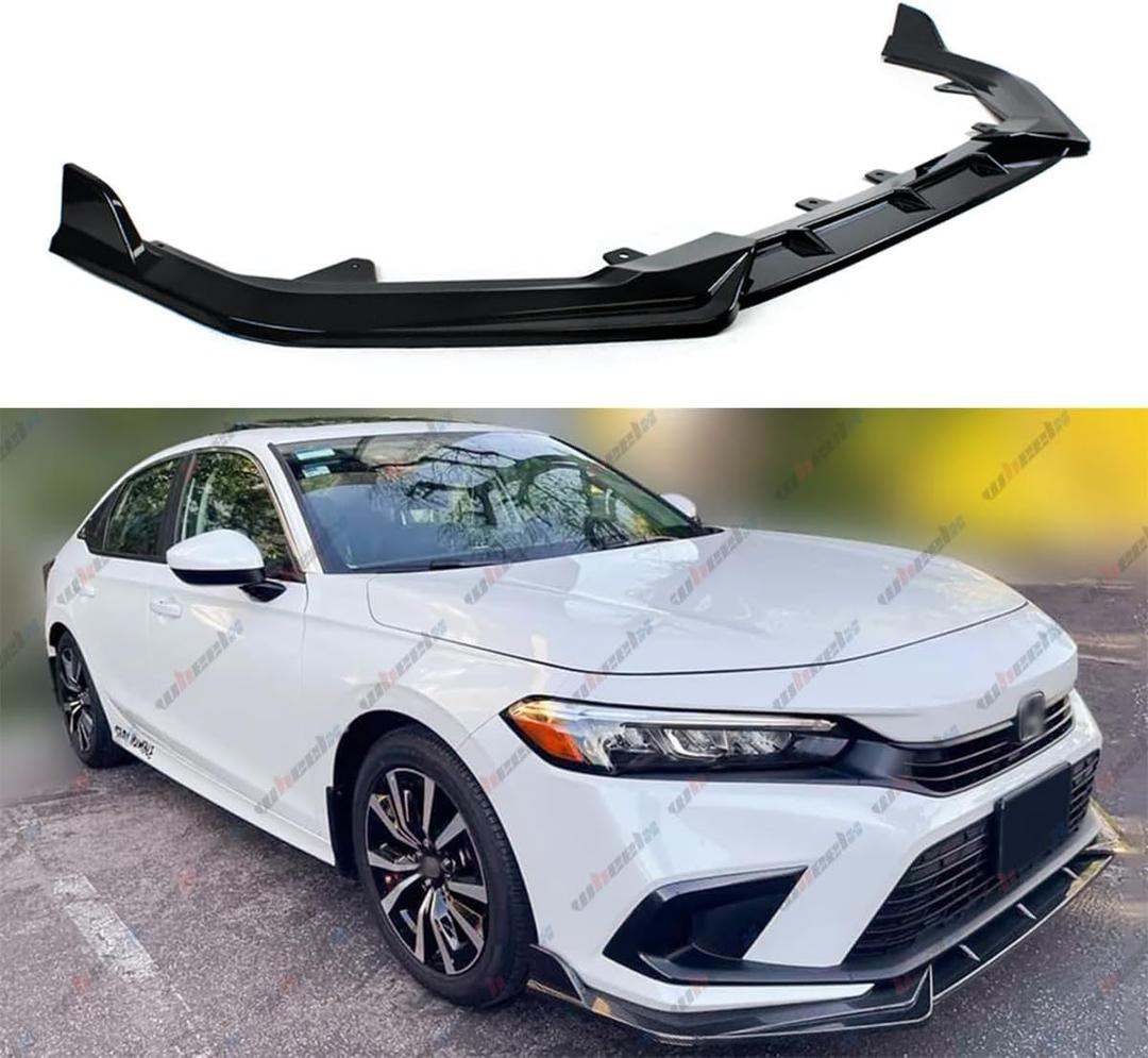 3Pcs Front Bumper Lip Compatible with 2022-2024 Honda Civic, JDM Air Dam Lower Chin Splitter Fits for EX EX-L LX Si Sport Touring Hatchback Sedan Protection Body Kit (Glossy Black)