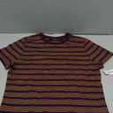 Amazon Essentials (Demi's Pick) Women's Slim-Fit Stretch Rib Short-Sleeve Tee (X-Large, Burgundy Brown Stripe)