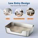 Qiuma Stainless Steel Cat Litter Box with Low Entry, Metal Kitty Litter Box for Senior or Injured Cats, Odor-Free, Non-Stick, Easy to Clean, 17.5"x13.6"x5.9", Litter Pan for Medium and Small Cats
