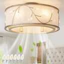 Caged Flush Mount Ceiling Fans with Lights, 20" Gold Boho Ceiling Fan, Low Profile Crystal Ceiling Fan with Light Remote Control, Small Mid Century Bladeless for Bedroom(6 E12 Bulb Include)