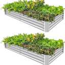 Land Guard 2 Pack 841ft Galvanized Metal Raised Garden Bed, Metal Planter Kit Box Outdoor for Deep-Rooted Vegetables, Flowers, Green and Herbs (Silver)