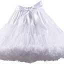 Women's Elastic Waist Chiffon Petticoat Puffy Tutu Tulle Skirt Princess Ballet Dance Pettiskirts Underskirt (White)