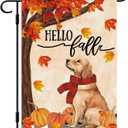 DLZDN Hello Fall Dog Garden Flag Golden Retriever Pumpkins Flag 1218 Inch Double Side Vertical Burlap Farmhouse Yard Sign Autumn Seasonal Outdoor House Decoration