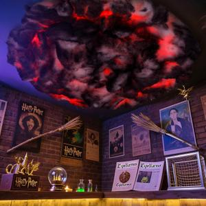 RoundFunny 3.3 ft Halloween Cotton Cloud for Ceiling Artificial Cloud Prop Decoration Hanging Decor with LED String Light for Holiday Party Room Stage Magic Horror School Classroom Supplies