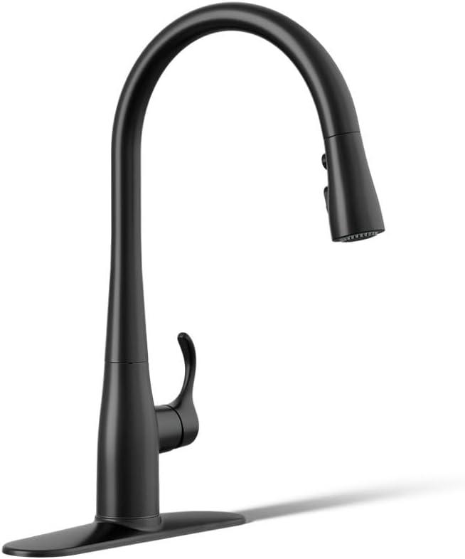 KOHLER Simplice Pull Down Kitchen Faucet, 3-Spray Faucet, Kitchen Sink Faucet with Pull Down Sprayer, Matte Black, K-596-BL